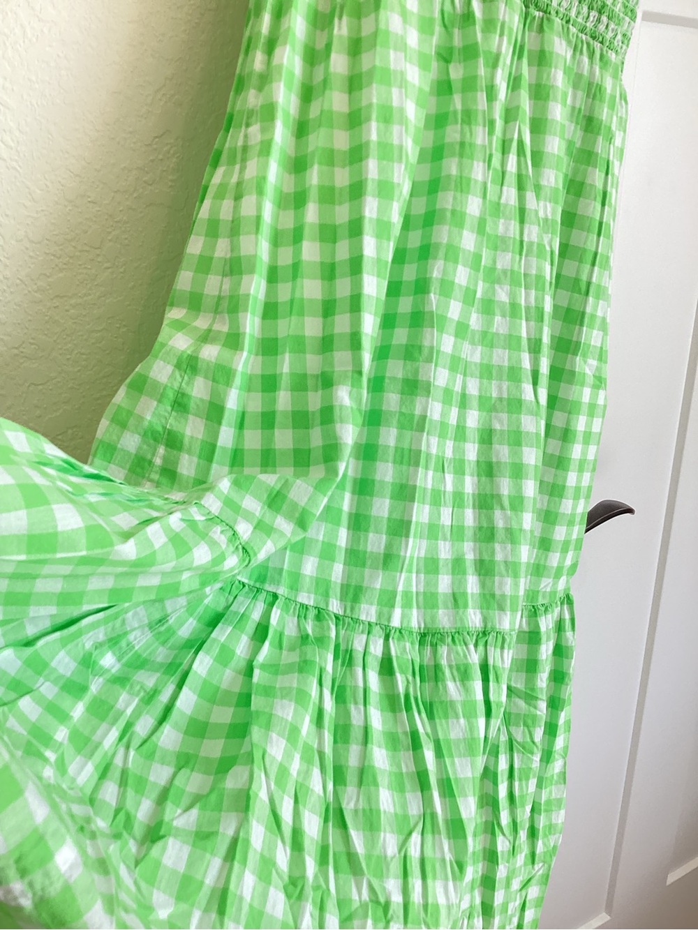 J Crew Smocked Sleeveless Tiered Midi Dress XS Gingham Green White - Picture 4 of 8
